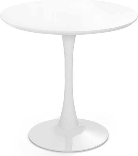 Giantex Round Dining Table, 80 CM Modern Tulip Kitchen Table w/Thickened Tabletop & Sturdy Metal Pedestal, Mid-Century Leisure Table for Small Places Dining Room Living Room Cafe, for 4 People, White