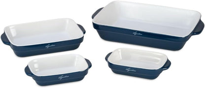 Lagostina Ceramic 4 Piece bakeware Set for The Everyday Baker, for Microwave, Oven, Dishwasher, Refrigerator/Freezer Safe, Blue