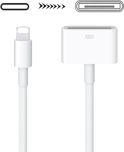 30 Pin to Lightning Adapter, 8-Pin Male to 30-Pin Female Connector Converter with Phone Charger Cable Cord Compatible Phone 14/13/12/11/X/8/7/6/5/4S/4/3/Pad/Pod (No Audio) White
