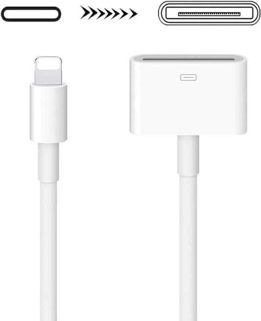 30 Pin to Lightning Adapter, 8-Pin Male to 30-Pin Female Connector Converter with Phone Charger Cable Cord Compatible Phone 14/13/12/11/X/8/7/6/5/4S/4/3/Pad/Pod (No Audio) White