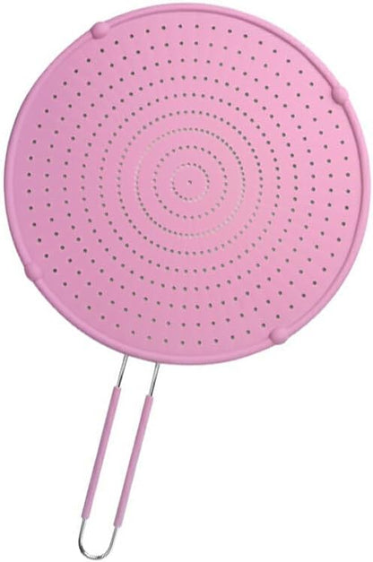 IOIUSKKU Effortless Cleaning with Food Grade Silicone Oil Baffle Splatter Screen for Frying Pan Stainless Steel Kitchen Gadgets, Pink