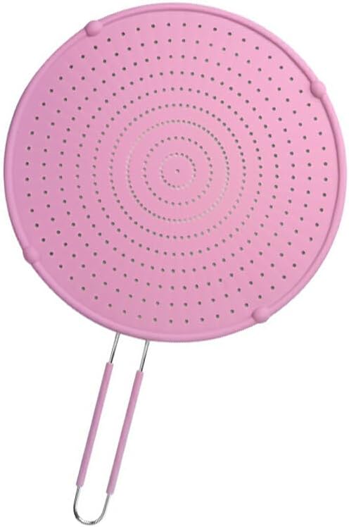 IOIUSKKU Effortless Cleaning with Food Grade Silicone Oil Baffle Splatter Screen for Frying Pan Stainless Steel Kitchen Gadgets, Pink