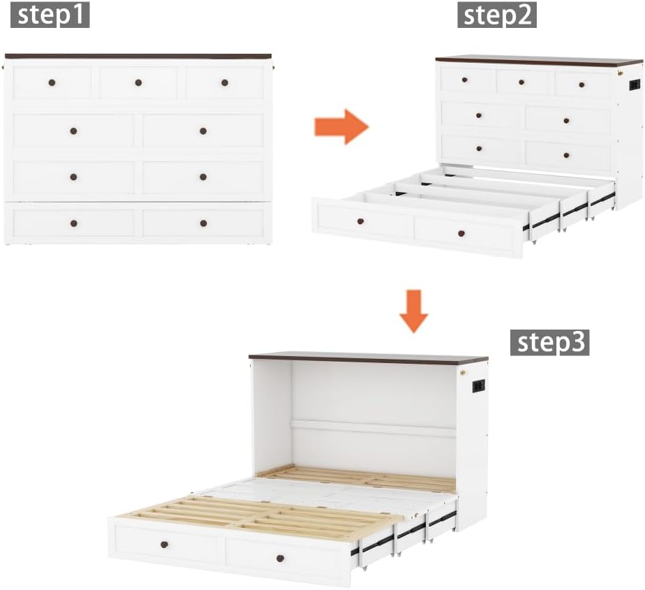 Zubaliya 140 x 200 Folding Bed with Slatted Base, Bed Frame Chest of Drawers and Shelf, USB Socket and Socket, Convertible Platform Bed, No Mattress