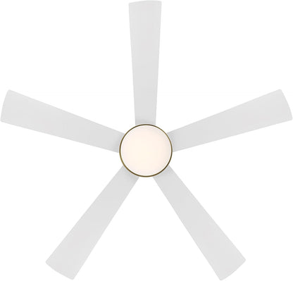 WAC Smart Fans Eclipse Indoor and Outdoor 5-Blade Smart Home Ceiling Fan 54in Satin Brass Matte White with 3000K LED Light Kit and Remote Control works with Alexa and iOS or Android App