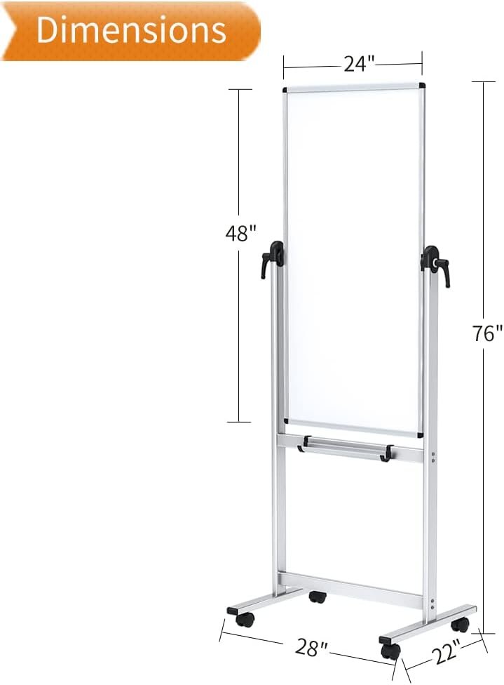 VIZ-PRO Double-Sided Magnetic Mobile Whiteboard,48 x 24 Inches Aluminum Frame & Stand