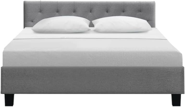 Artiss Queen Bed Frame Platform Tufted Headboard Wooden Frames Beds Base Bedroom Room Decor Home Furniture, Upholstered with Grey Faux Linen Fabric + Foam + Wood, Modern Design