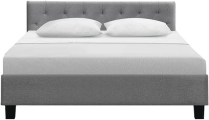 Artiss Queen Bed Frame Platform Tufted Headboard Wooden Frames Beds Base Bedroom Room Decor Home Furniture, Upholstered with Grey Faux Linen Fabric + Foam + Wood, Modern Design