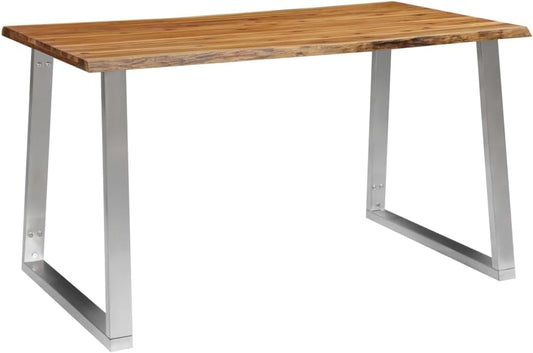 vidaXL Industrial Dining Table - Brown Solid Acacia Wood Top with Stainless Steel Legs - Rectangular Kitchen Table with Live Edge