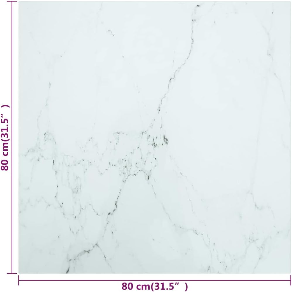 White Marble Design Tempered Glass Tabletop 80 x 80 cm - Ideal for Dining Tables, Center Tables, Garden Tables - High Durability, Safe, and Long-Lasting