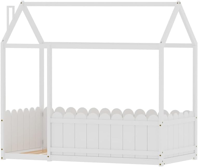 Artiss Single Bed Frame, Day Beds Baby Toddler Kids Toddler Loft Floor Daybed Platform Wooden Timber Frames Base House Bedroom Room Decor Home Furniture, Modern Design White