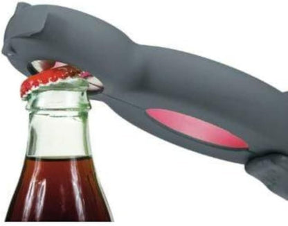 Progressive Prepworks 6-in-1 Multi Opener - Ultimate Kitchen Essential with Soft Grip Coating, Versatile Opening of Jars, Bottles, Soda Caps, Safety Seals, and Pull Tabs, Ergonomic Handle - Black/Red