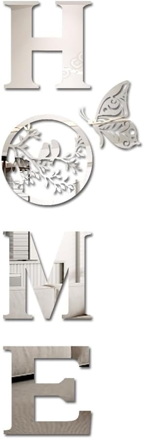 CrazyDeal Home Signs Wall Decor Letter Signs Length Mirror Wall Stickers Decorations for Living Room Bedroom Farmhouse The Home Modern Decorations Bird Wall Art Large（Silver Acrylic,49.2 X 15.7 Inch）