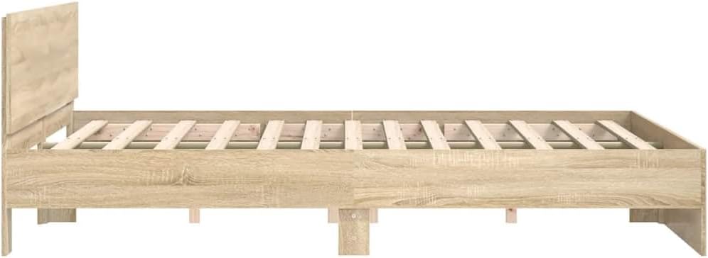 Sonoma Oak King Size Bed Frame Without Mattress 183x203 cm - Durable Engineered Wood Platform with Headboard and Sturdy Plywood Slats, Modern Low Profile, Ideal for Bedroom Furniture