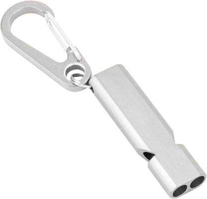 Survival Whistle, Safety Signal Tool, Camping Accessory, 120dB Double Tube Design, Lightweight Aluminum Build, 2-Pack, Thing For Hiking And Urgency Use, 2.09x0.55in