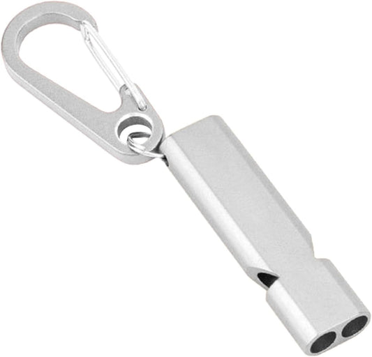 Survival Whistle, Safety Signal Tool, Camping Accessory, 120dB Double Tube Design, Lightweight Aluminum Build, 2-Pack, Thing For Hiking And Urgency Use, 2.09x0.55in