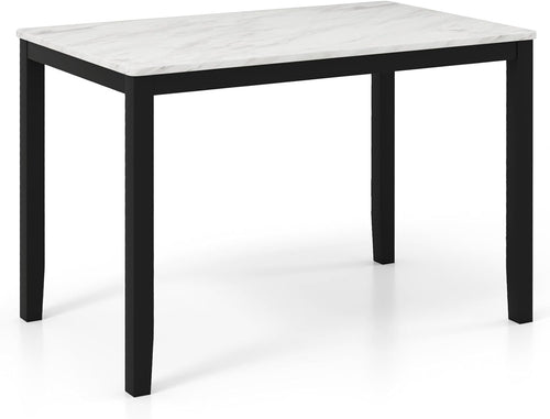 Giantex Dining Table for 4 People, 45" Rectangular Mid Century Kitchen Table with Faux Marble Tabletop, Rubber Wood Legs, Dinner Table, Large Dinette Table for Dining Room, Living Room, Restaurant