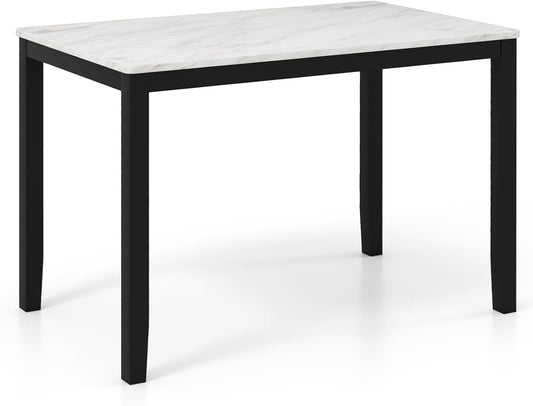 Giantex Dining Table for 4 People, 45" Rectangular Mid Century Kitchen Table with Faux Marble Tabletop, Rubber Wood Legs, Dinner Table, Large Dinette Table for Dining Room, Living Room, Restaurant