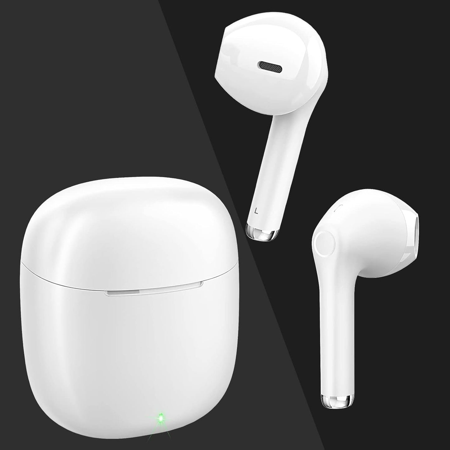 yobola Wireless Earbuds, Bluetooth Earphones, IPX5 Waterproof Wireless Earphones Touch Control, Bluetooth Earbuds 5.1 Built-in Microphone, 25 Hrs with USB-C Charging - White