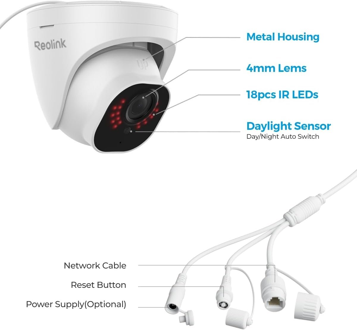 REOLINK Security Camera Outdoor, IP PoE Dome Surveillance Camera, Smart Human/Vehicle Detection, Work with Smart Home, 100ft 5MP HD IR Night Vision, Up to 256GB microSD Card, RLC-520A