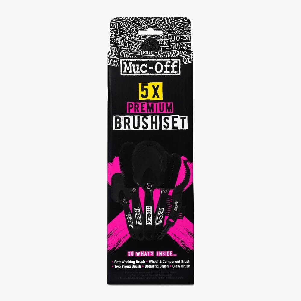 Muc-Off 206 5 Piece Premium Brush Kit - Includes 5 Bike Cleaning Brushes with Durable Nylon Bristles and Ergonomic Rubberised Handles to Minimise Impact