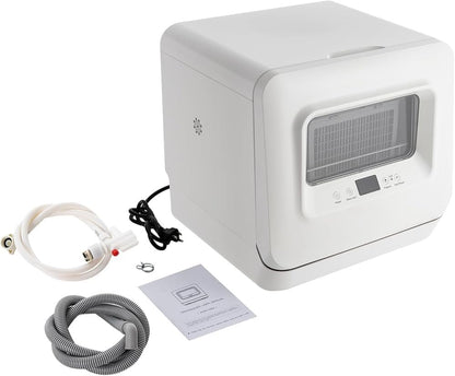 White Mini Portable Dishwasher: Compact Tabletop Smart Touch for Home, Apartment, and Office - Dishwashing, Drying, & Storage Solution