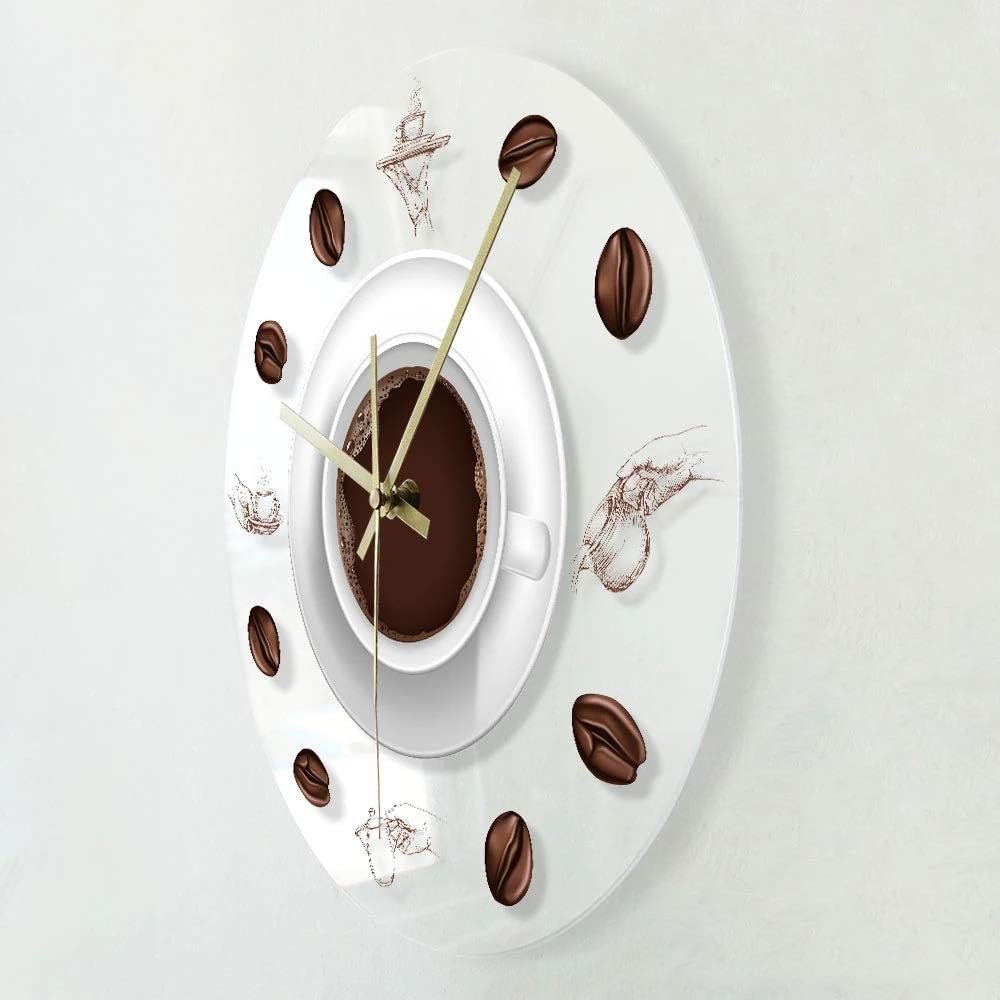 Coffee Hand Coffee Beans Wall Clock Modern Design Cafe Coffee Mug Kitchen Acrylic Wall Watch