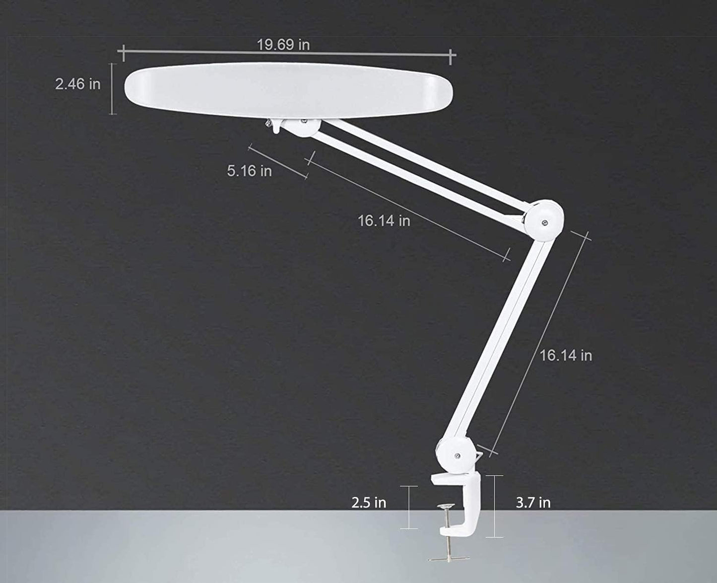 Neatfi XL 2,200 Lumens LED Task Lamp with Clamp, 24W Super Bright Desk Lamp, 50CM Wide Lamp, 4 Level Brightness, Dimmable, Eye-Caring LED Lamp, 117 Pcs SMD LED (Non-CCT with Clamp, White)
