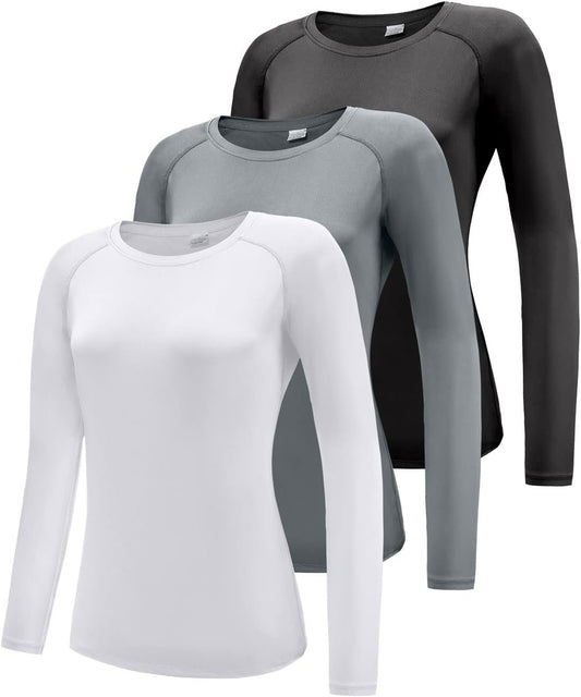 Boyzn Women's 3 Pack Short/Long Sleeve Workout Running Shirts, UPF 50+ Sun Protection Shirts, Athletic Exercise Gym T-Shirts