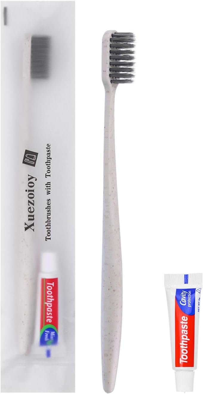 Disposable Toothbrushes with Toothpaste,30 Pack Apricot Bulk Toothbrushes Individually Wrapped Travel Toothbrush and Toothpaste Kit for Homeless,Nursing Home,Hotel,Charity
