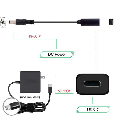 Cablecc Type C USB-C Female Input to DC 5.5x2.1mm Power PD Charge Cable fit for Laptop 18-20V
