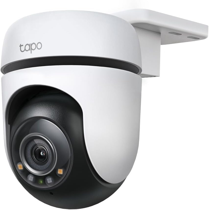 TP-Link Tapo Pan/Tilt Outdoor Security WiFi Camera, 2K, Full-Colour Night Vision, 360Â°, IP65, Smart AI Detection, Sound & Light Alarm, Up to 512 GB, SD Card Slot, No Hub Required (TC41)