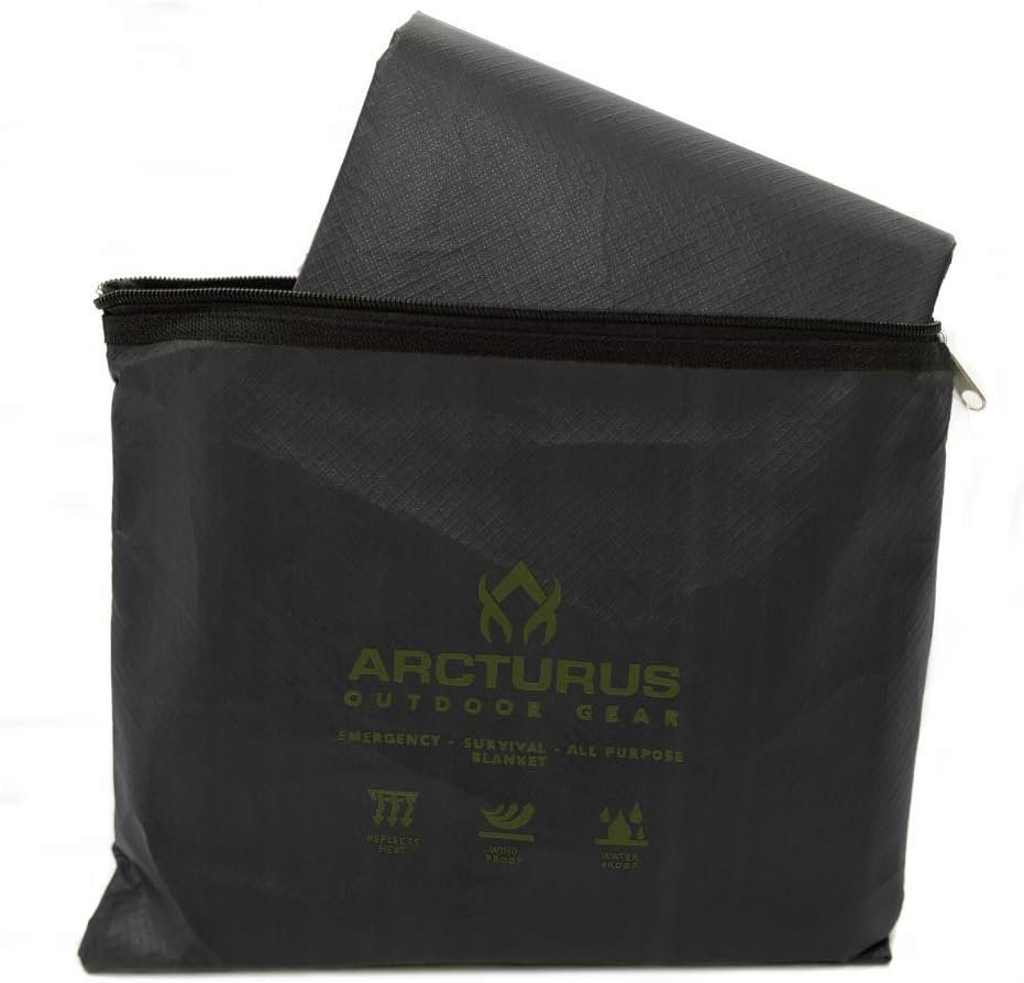 Arcturus Heavy Duty Survival Blanket – Insulated Thermal Reflective Tarp - 152 x 208cm. All-Weather, Reusable Emergency Blanket for Car or Camping (Black)
