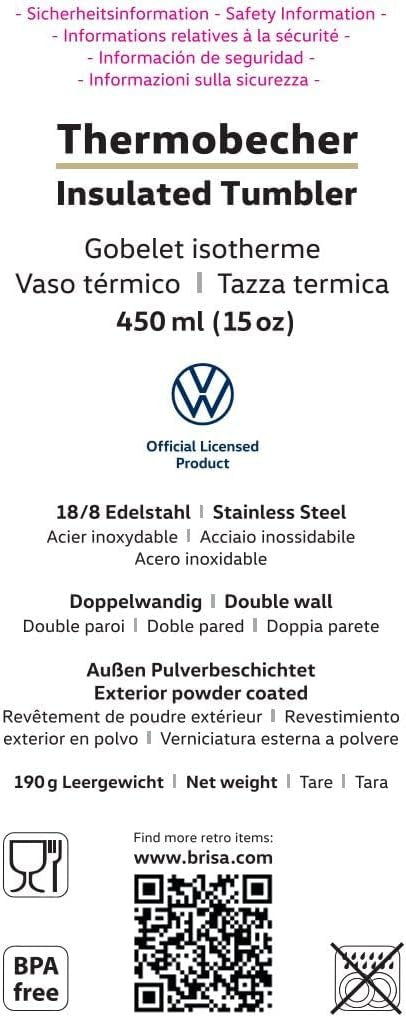 BRISA VW Collection - Insulated Stainless Steel Thermo Drinking Cup in VW GTI Design, Double-Walled (450ml/15.2 fl oz/GTI The Legend/Black)