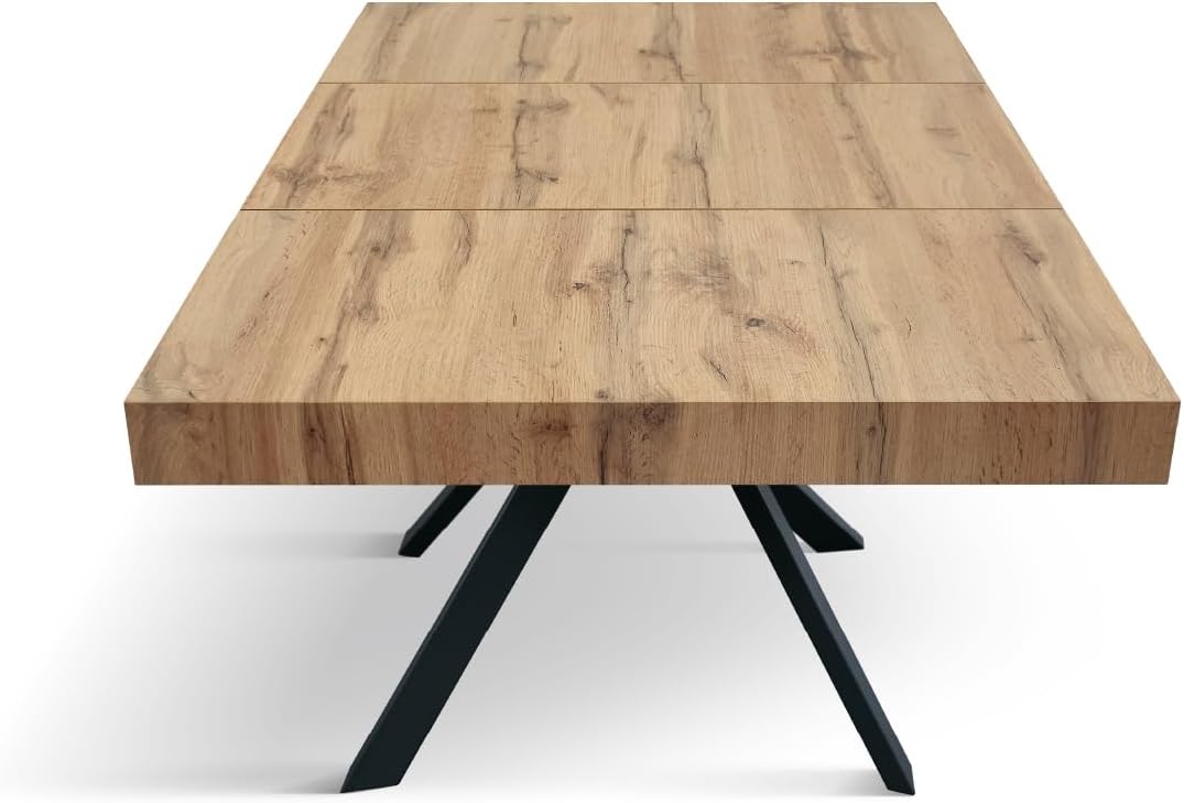 PAZZO DESIGN Leonardo Extendable Table, Black Cross Legs, Made In Italy, Rustic Oak, Kitchen Table, Dining Room Table, Extendable Table, 95 x 90 x 76 cm - id_2129