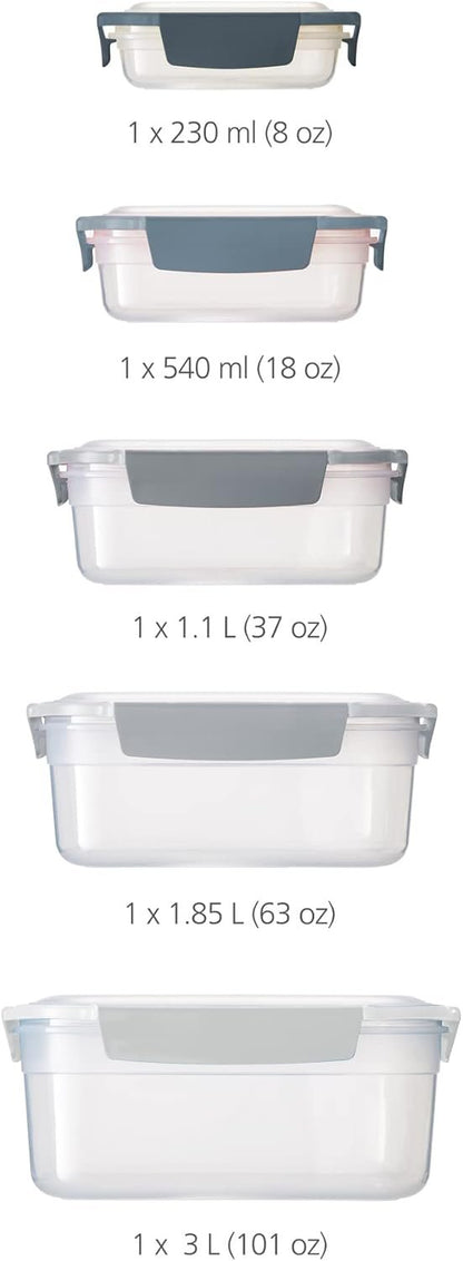 Joseph Joseph Nest Lock, 5 Piece Plastic Food Kitchen Storage Container set with lids, Leak Proof, Airtight, Space Saving, BPA free- Blue