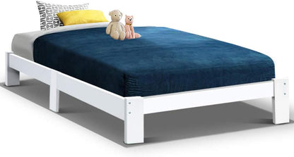 Artiss Single Bed Frame with Storage, Solid Sturdy Platform Beds for Toddlers Kids and Adults, Wooden Timber Frame Bed Base White, Floor Bed Frames Easy to Assemble, Bedroom Room Decor Home Furniture