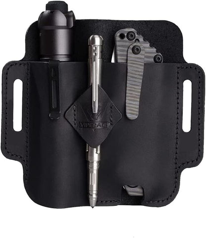 VIPERADE PJ19 Multitool Sheath, EDC Belt Organizer for Men, Leather Flashlight Holster, Pen Holder for Tactical Pen (Black)