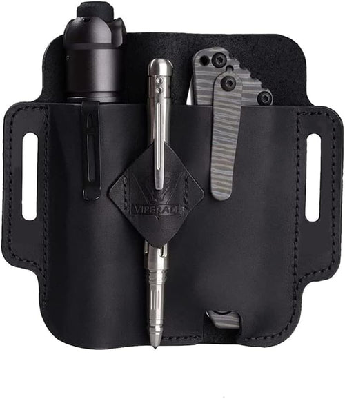 VIPERADE PJ19 Multitool Sheath, EDC Belt Organizer for Men, Leather Flashlight Holster, Pen Holder for Tactical Pen (Black)