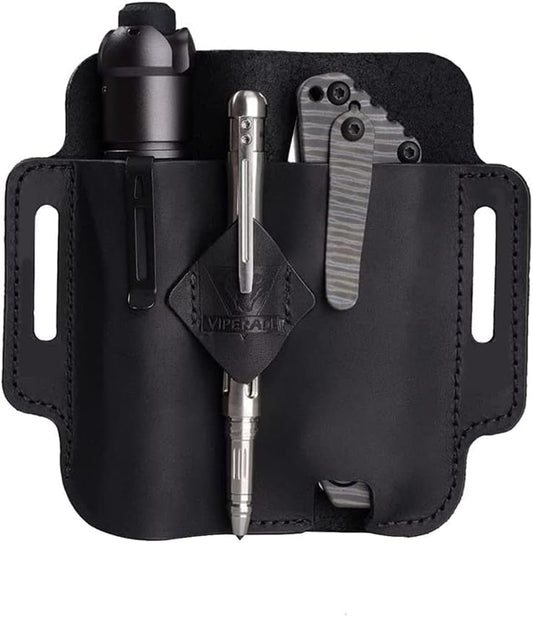 VIPERADE PJ19 Multitool Sheath, EDC Belt Organizer for Men, Leather Flashlight Holster, Pen Holder for Tactical Pen (Black)