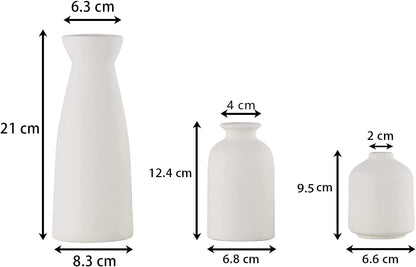 Set of 3 Modern Nordic Ceramic vases in Matte White Finish,Minimalist Decorative Vases for Living Room Bookshelf Table Centerpiece Entrance Decor