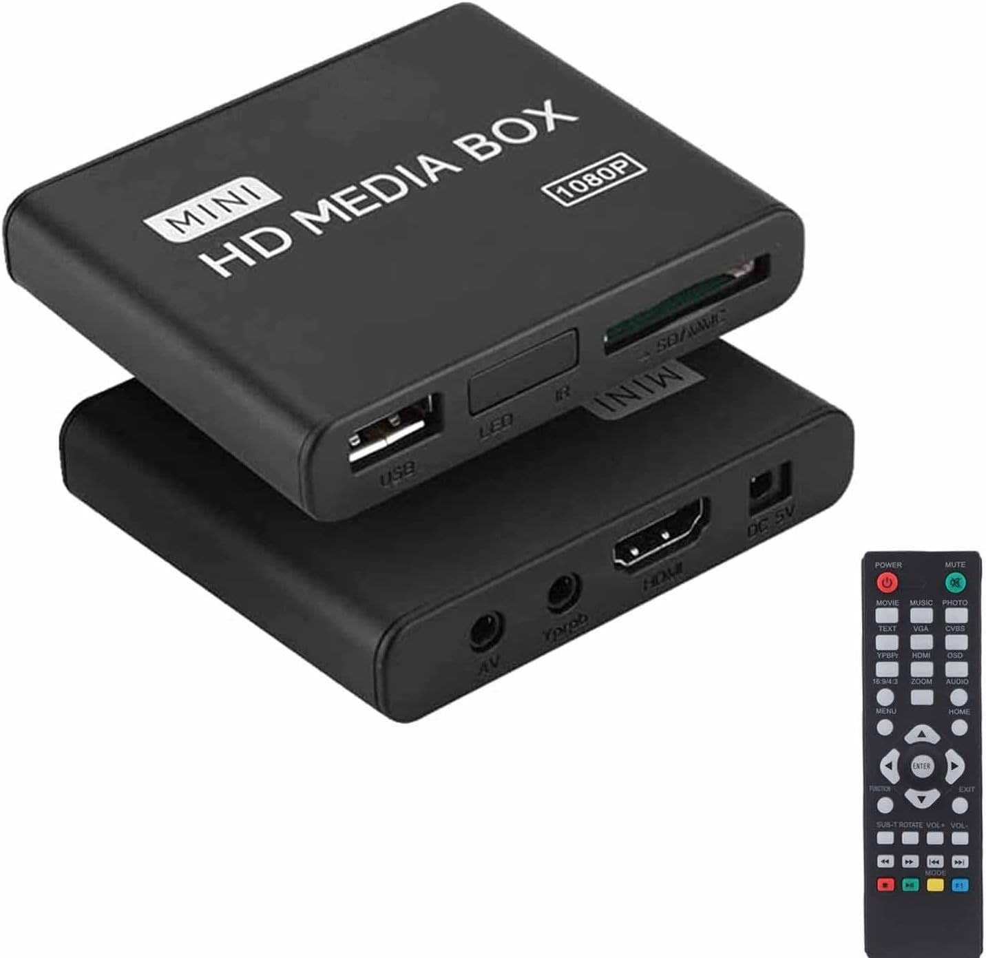 TORTOISE LOOK Mini Media Player, 1080p HDMI/YPbPr/AV Output, Supports SD/MMC Cards, USB Devices, Black