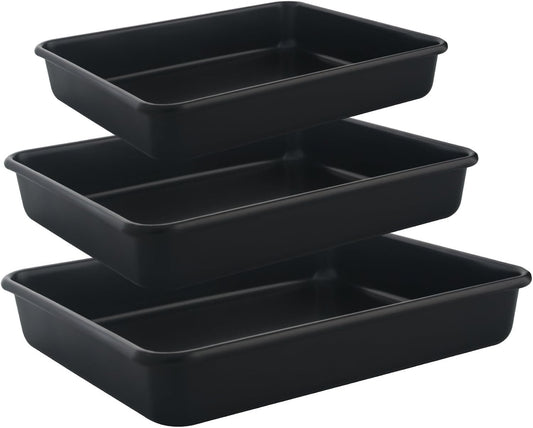Barlket Black Deep Baking Pans Set Nonstick 9/11/13 Inch Rectangle Cake Pan Heavy Duty Thickness Bakeware for Toaster Oven, Thanksgiving Christmas Roast Turkey, 3-Pack