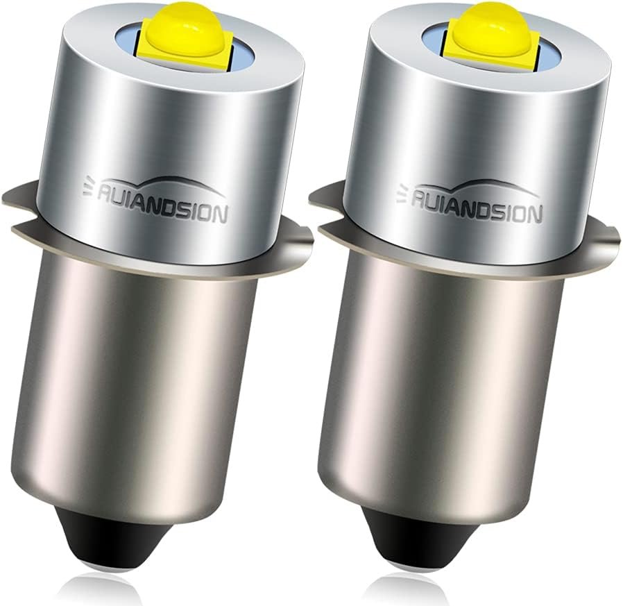 Ruiandsion Upgrade LED Flashlight Bulb P13.5S 6-24V LED Bulb 6V 9V 12V 18V 19.2V Replacement for Ryobi Milwaukee DEWALT Lamp Torch Lantern Work Light Maglit Bulbs, Non-Polarity (Pack of 2)