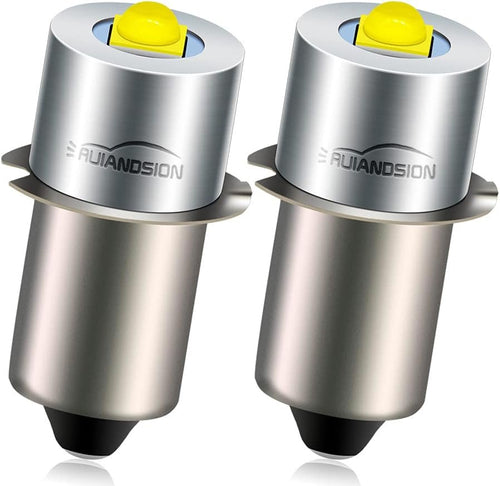Ruiandsion Upgrade LED Flashlight Bulb P13.5S 6-24V LED Bulb 6V 9V 12V 18V 19.2V Replacement for Ryobi Milwaukee DEWALT Lamp Torch Lantern Work Light Maglit Bulbs, Non-Polarity (Pack of 2)
