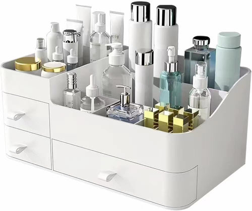 MIUOPUR Makeup Organizer for Vanity, Large Capacity Desk Organizer with Drawers for Cosmetics, Lipsticks, Jewelry, Nail Care, Skincare, Ideal for Bedroom and Bathroom Countertops - Large White