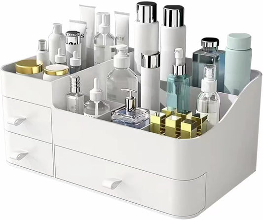 MIUOPUR Makeup Organizer for Vanity, Large Capacity Desk Organizer with Drawers for Cosmetics, Lipsticks, Jewelry, Nail Care, Skincare, Ideal for Bedroom and Bathroom Countertops - Large White