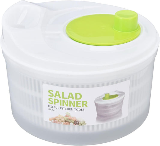 Salad Spinner, Large 3L Fruits and Vegetables Dryer Vegetable Washer Dryer Plastic Salad Drainer with Bowl Colander for Kitchen Faster Food Prep,