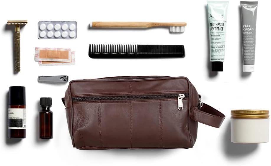 Liberty Leather- Brown Genuine Leather Toiletry Travel Bag for Men and Women, Dopp Kit, Bathroom Organizer Shaving Bag, Cosmetic Bag for Women, Hygiene and Grooming Kit Organizer