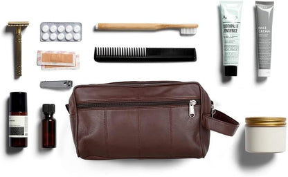 Liberty Leather- Brown Genuine Leather Toiletry Travel Bag for Men and Women, Dopp Kit, Bathroom Organizer Shaving Bag, Cosmetic Bag for Women, Hygiene and Grooming Kit Organizer