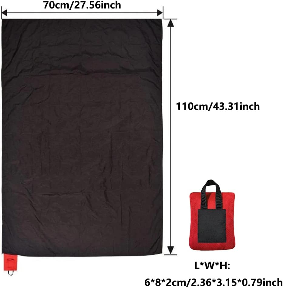 2PCS Mini Pocket Picnic Blanket Red + Blue Durable Lightweight Waterproof Sand Proof Beach Camping Travel Mat with Portable Bag for Outdoors Activities (70 * 110cm)